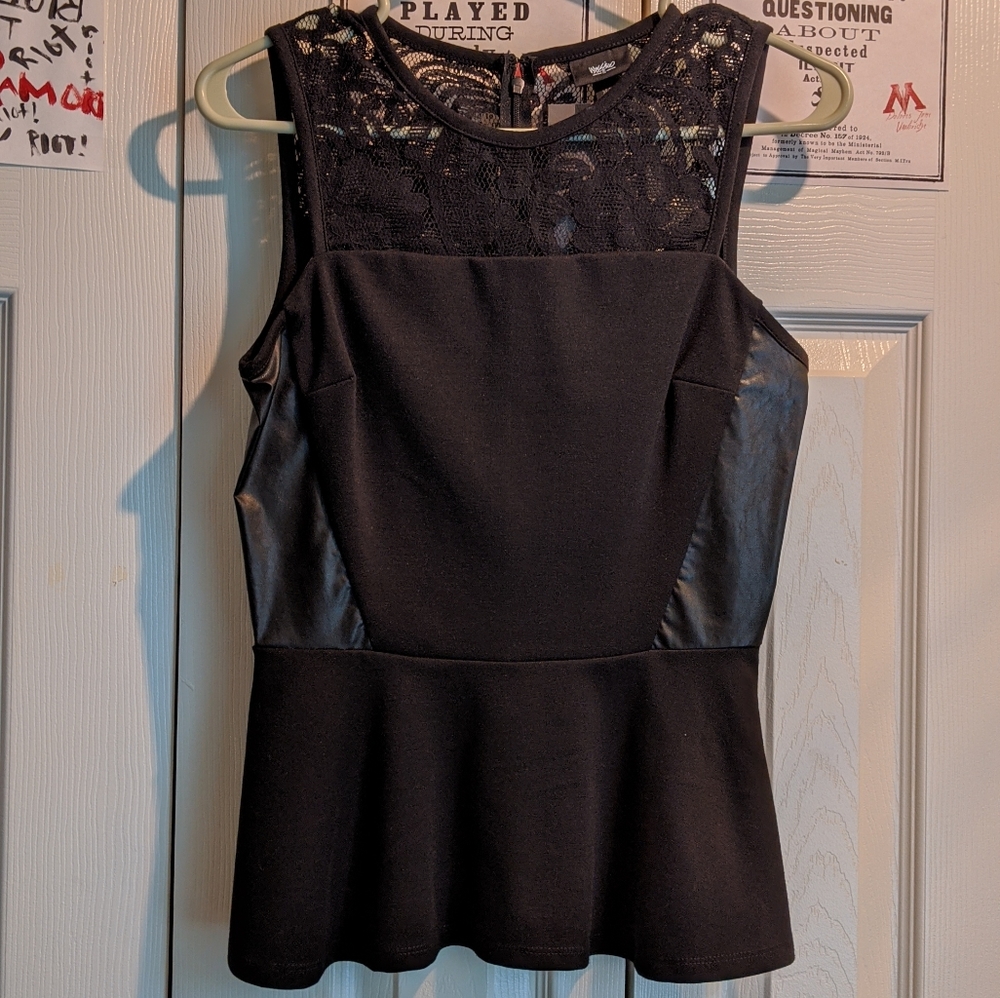 🖤 Black Pleather + Lace Top